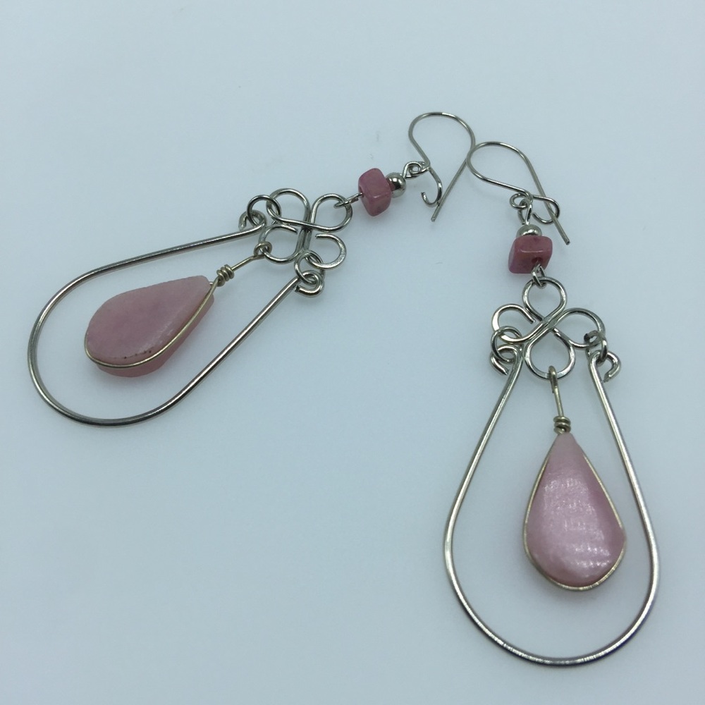 Pink Natural Stone Earrings in Alpaca Silver